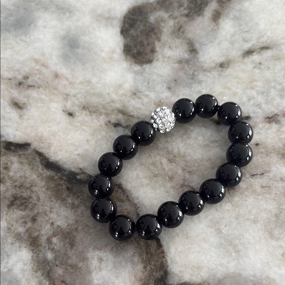Elegant Black Beaded Bracelet with Crystal Accent originally $89! Today $20